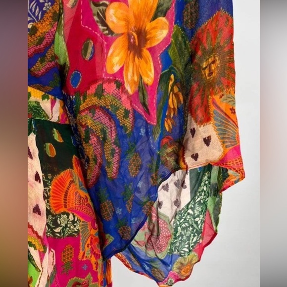 Farm Rio Sunny Mix Chiffon Midi Dress Small Floral Patchwork - Picture 4 of 8